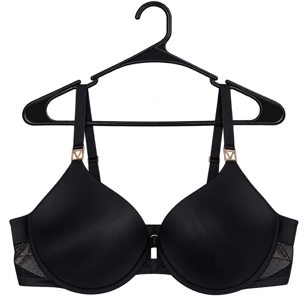 Victoria's Secret 36C Black Push Up Bra Plunge Convertible Straps Gold Hardware